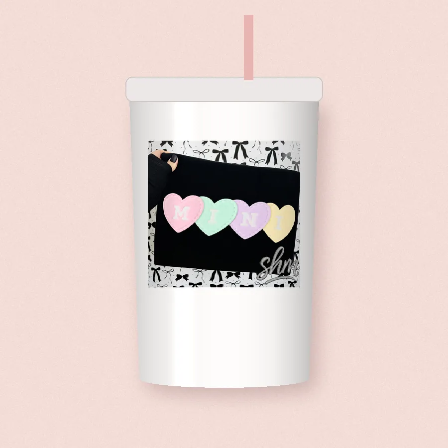 Pastel Candy Hearts Mama sublimation design on a skinny tumbler