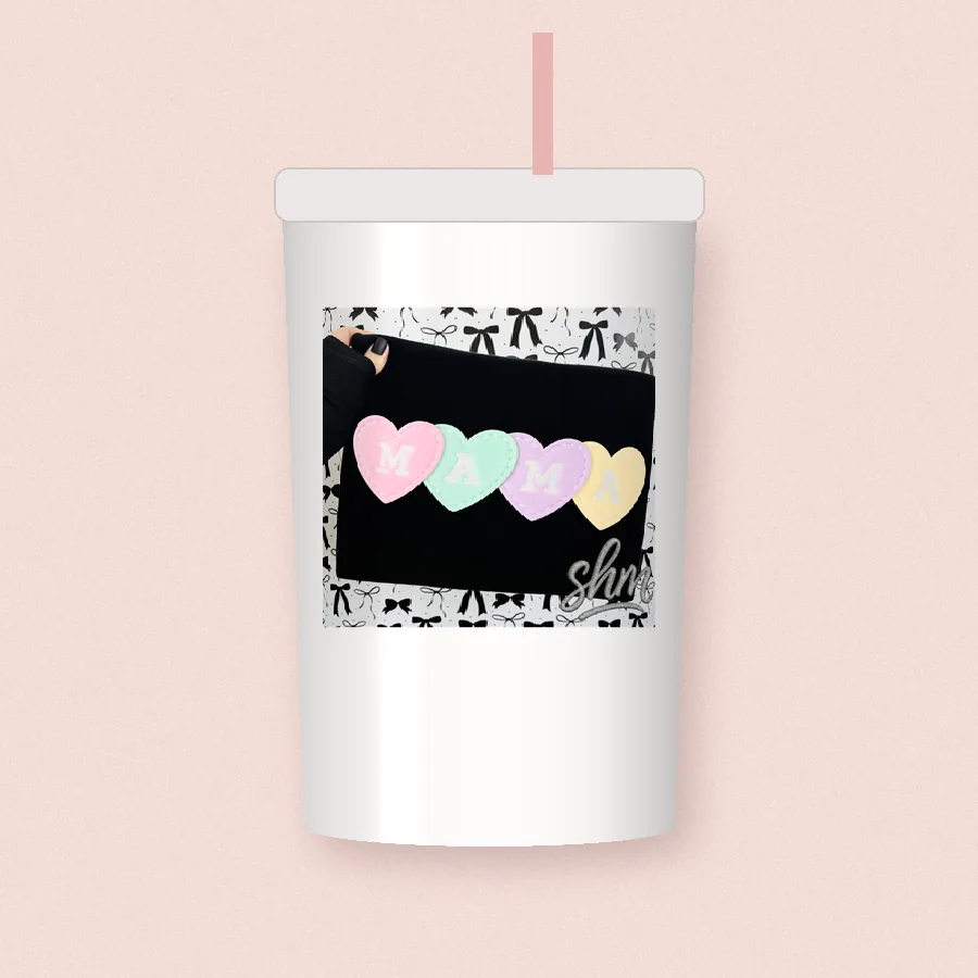 Pastel Candy Hearts sublimation design on a skinny tumbler