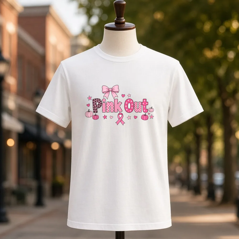 Pink Out Leopard Bow PNG on a white t-shirt
