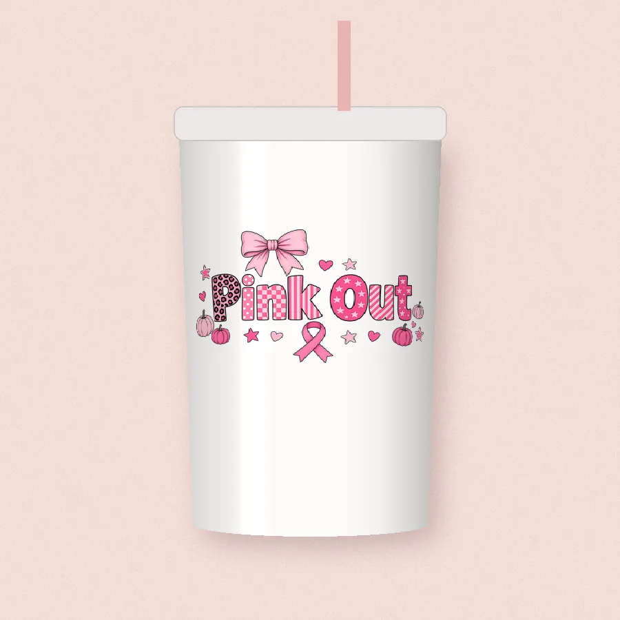 Pink Out Leopard Bow sublimation design on a skinny tumbler