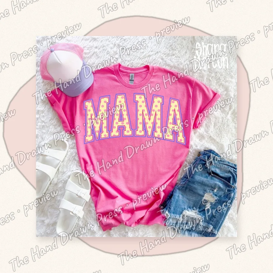 Pink Varsity Mama hand drawn PNG design