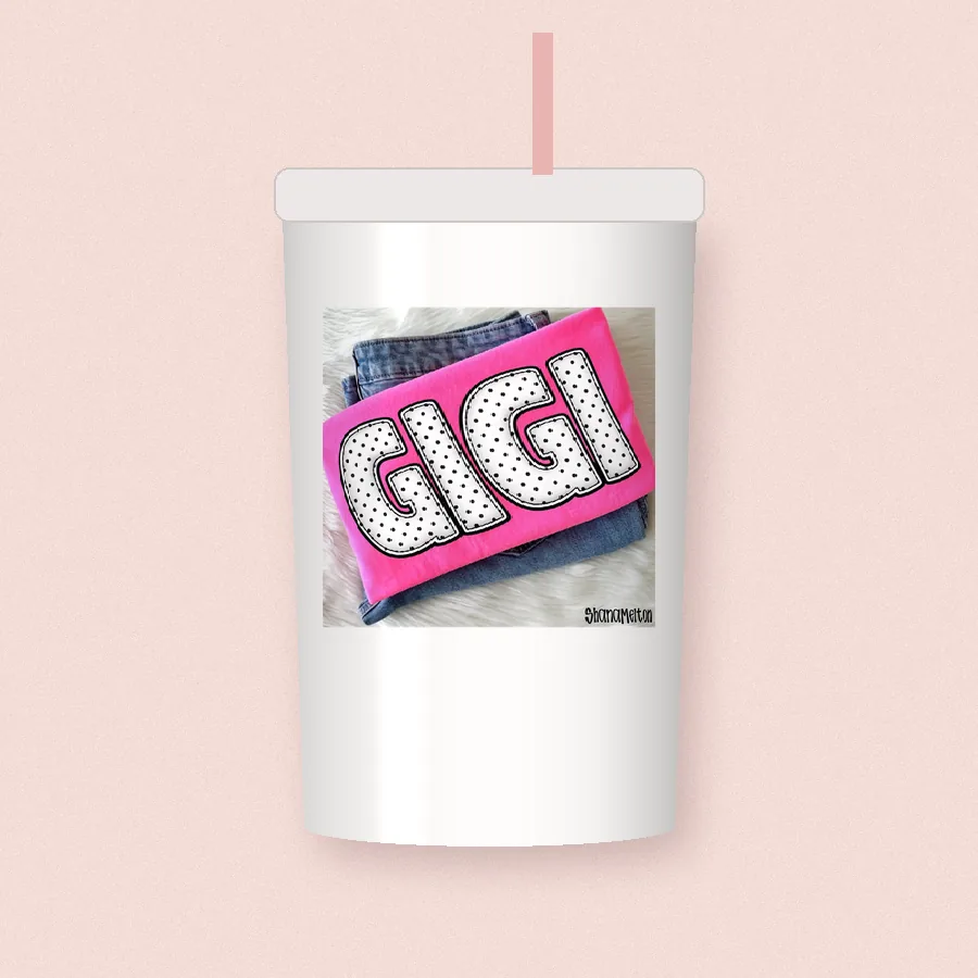 Polka Dot Gigi sublimation design on a skinny tumbler