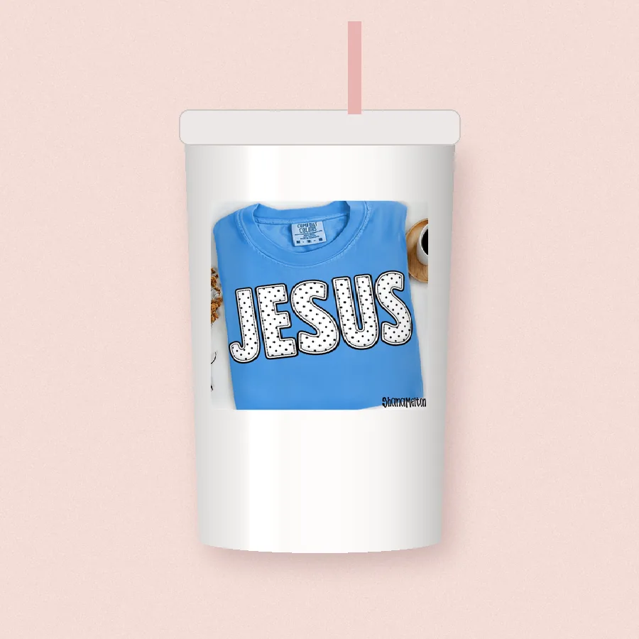 Polka Dot Jesus sublimation design on a skinny tumbler