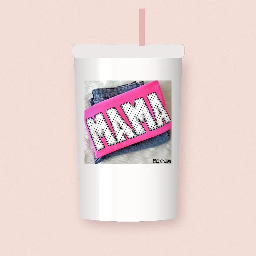 Polka Dot Mama sublimation design on a skinny tumbler