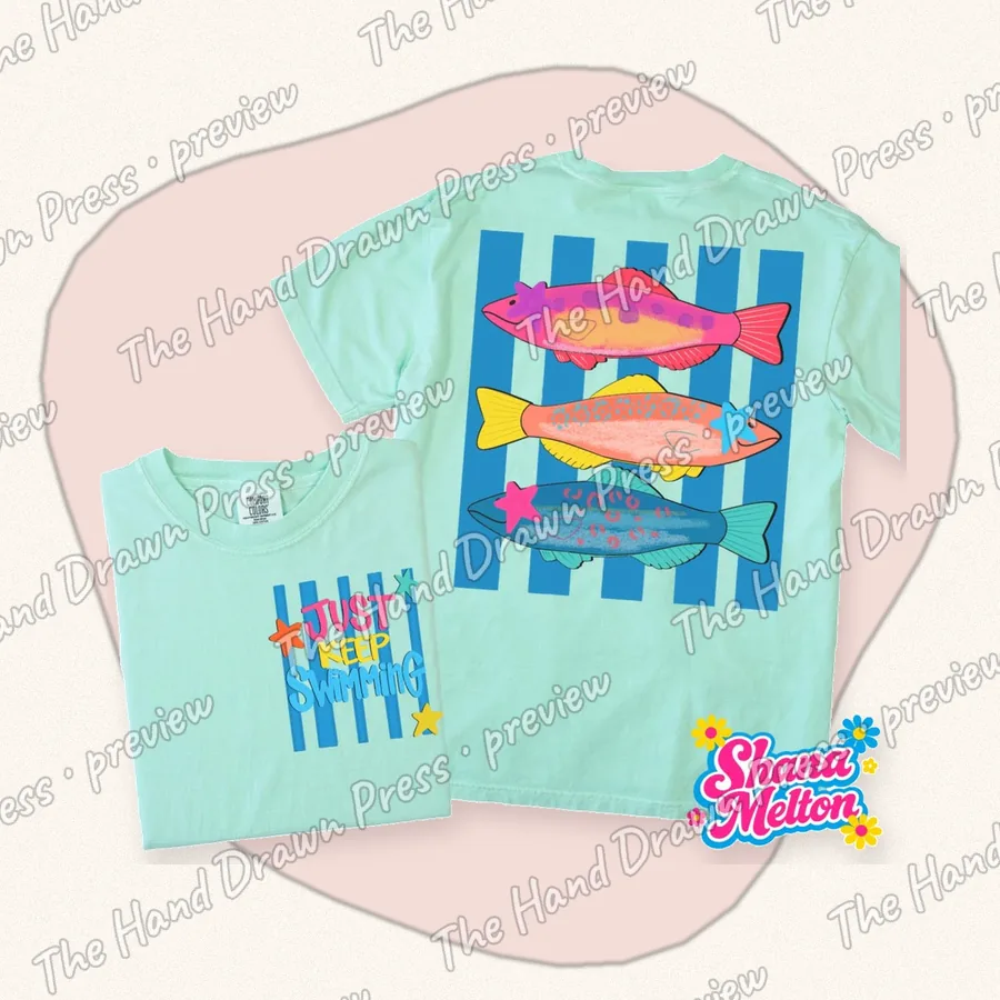 Preppy Fish Stripes hand drawn PNG design