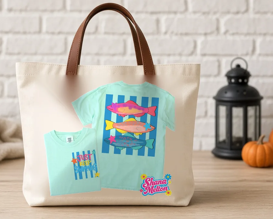 Preppy Fish Stripes design on a cotton tote bag