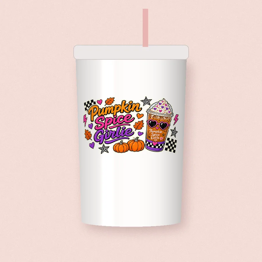 Pumpkin Spice Girlie PNG design on a tumbler