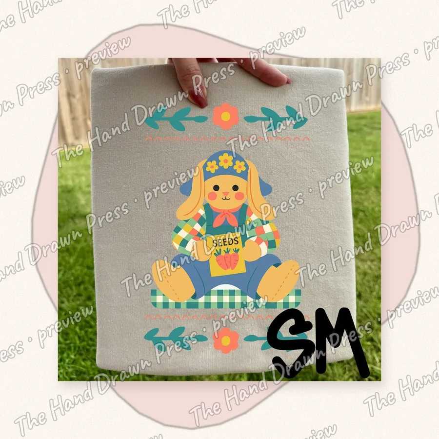 Quilted Bonnet Bunny hand drawn PNG design