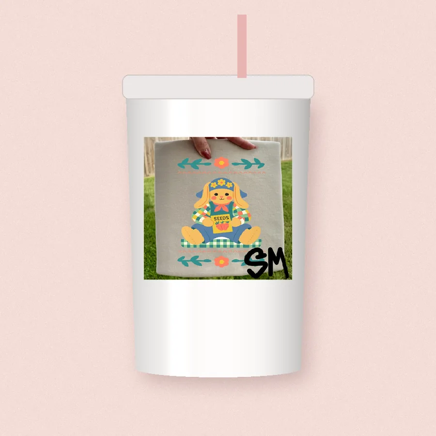 Quilted Bonnet Bunny sublimation design on a skinny tumbler