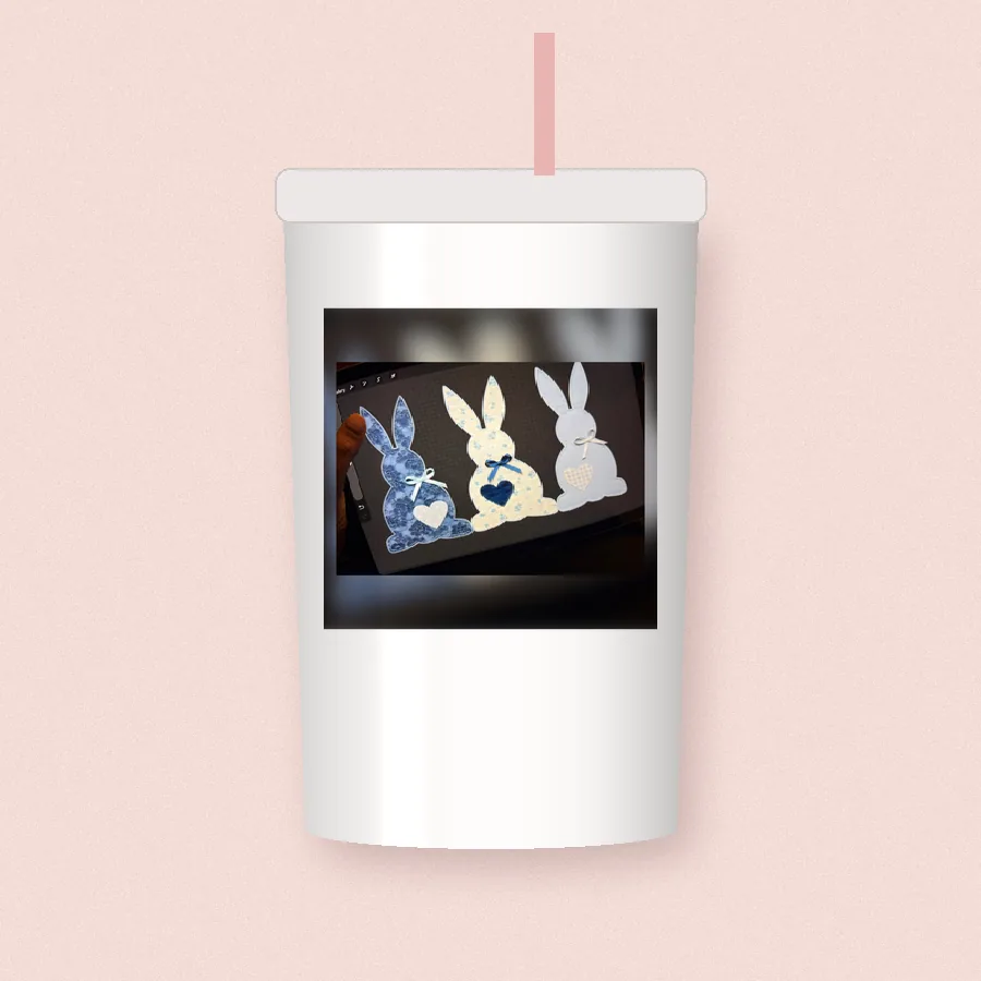 Quilted Easter Bunnies sublimation design on a skinny tumbler