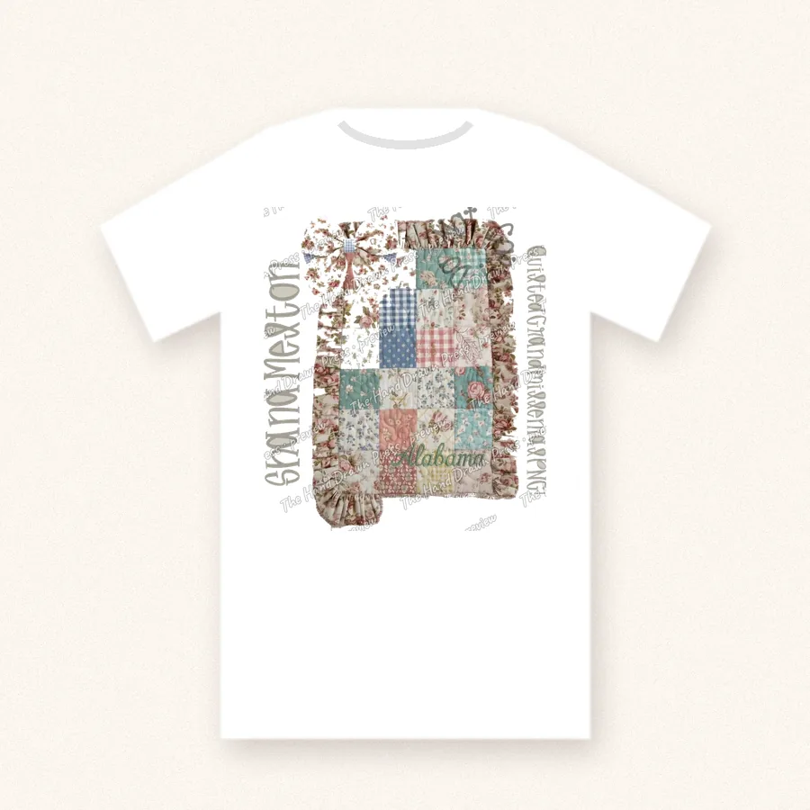 Quilted Ruffle State Patchwork 1 design on a unisex t-shirt