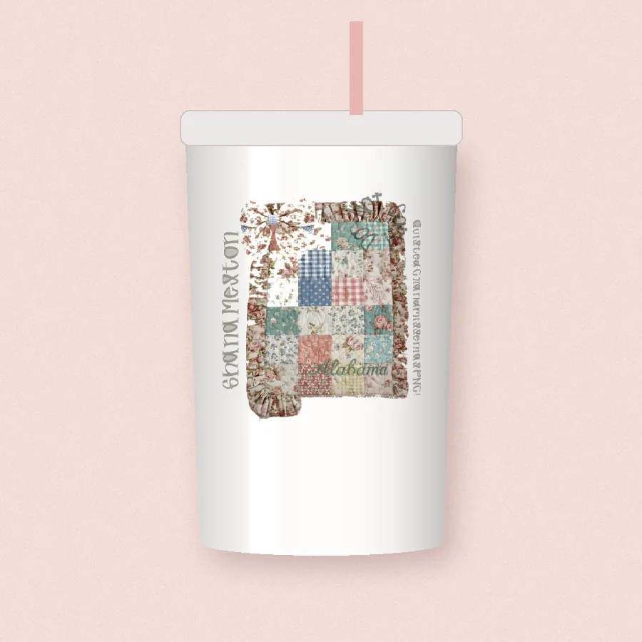 Quilted Ruffle State Patchwork 1 design on a 20 oz tumbler