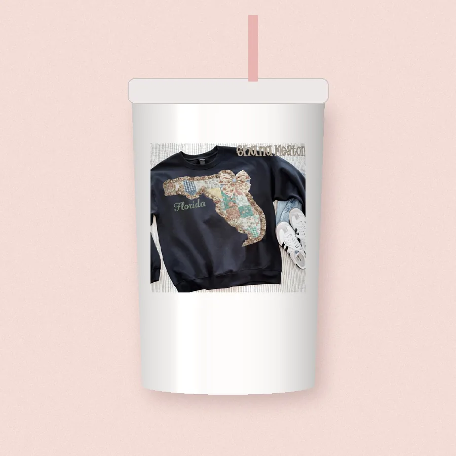 Quilted Ruffle State Patchwork 2 sublimation design on a skinny tumbler