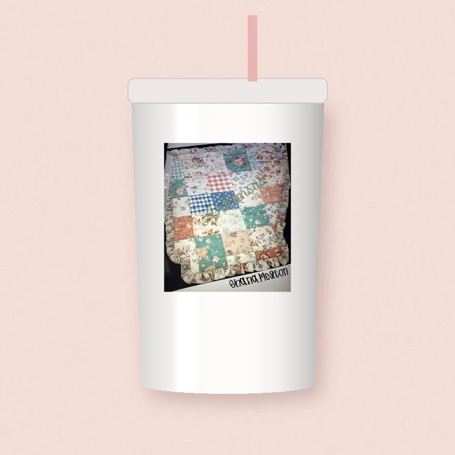 Quilted Ruffle State Patchwork 3 sublimation design on a skinny tumbler