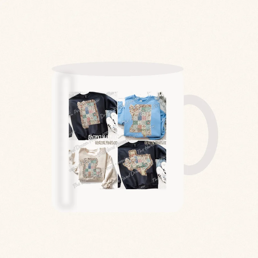 Quilted Ruffle State Patchwork 4 design on a 11 oz mug