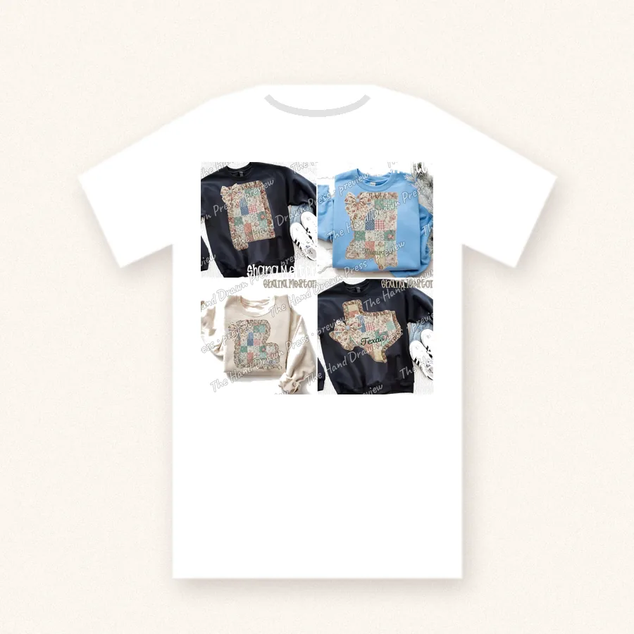 Quilted Ruffle State Patchwork 4 design on a unisex t-shirt