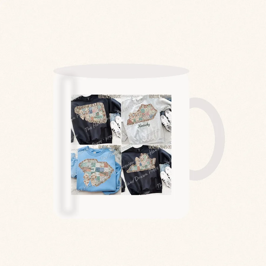 Quilted Ruffle State Patchwork 5 design on a 11 oz mug