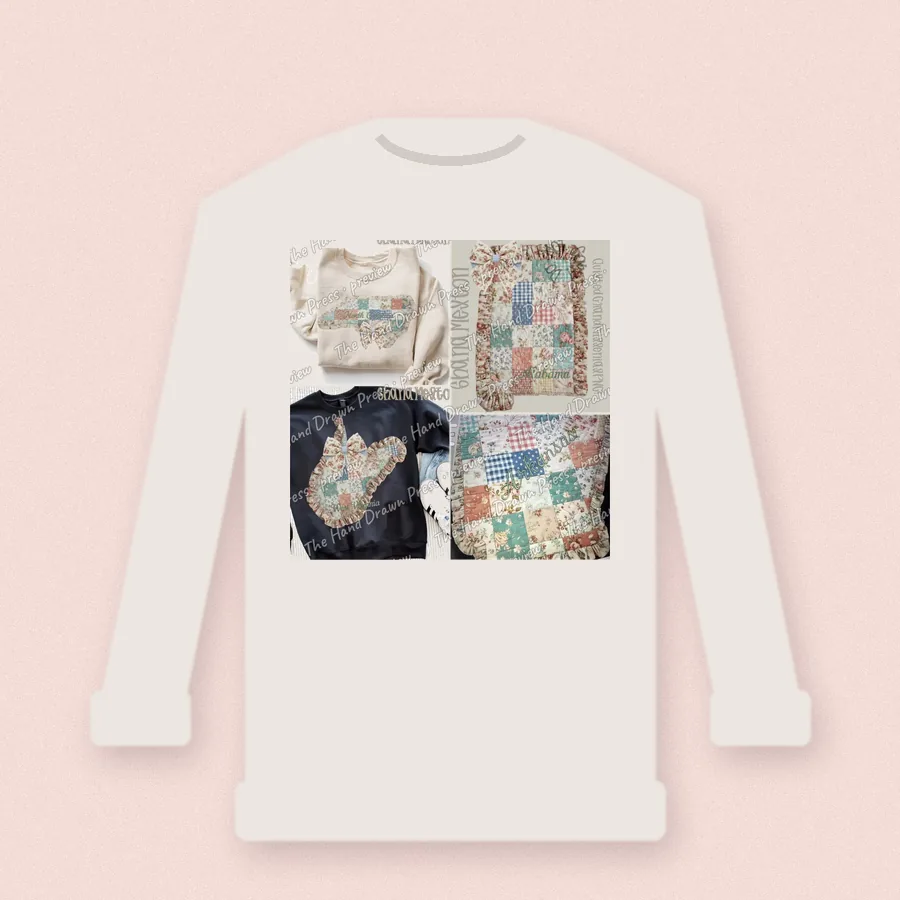 Quilted Ruffle State Patchwork 6 design on a crewneck sweatshirt