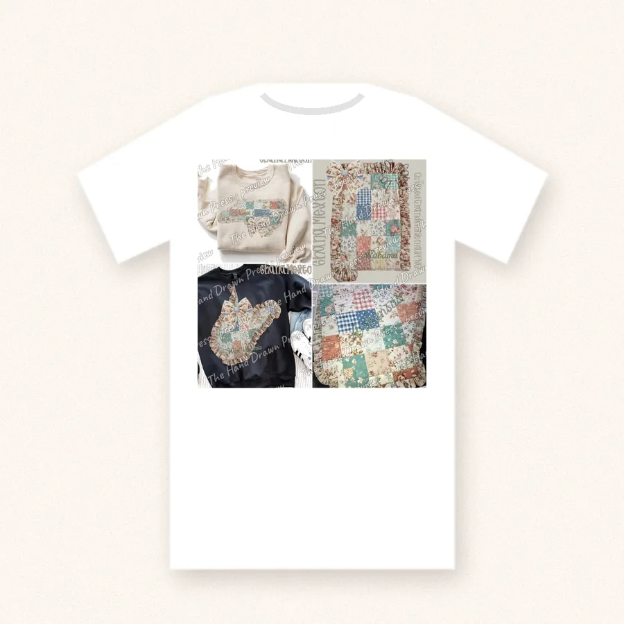 Quilted Ruffle State Patchwork 6 design on a unisex t-shirt