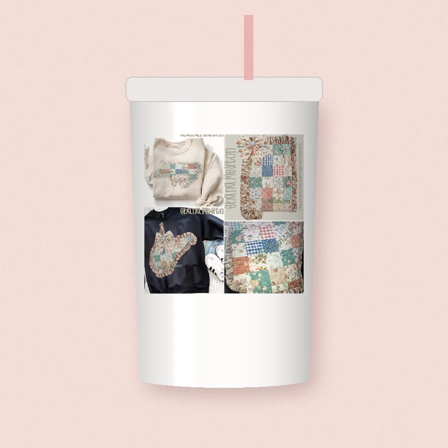 Quilted Ruffle State Patchwork 6 design on a 20 oz tumbler