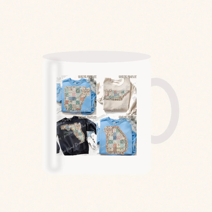 Quilted Ruffle State Patchwork 7 design on a 11 oz mug