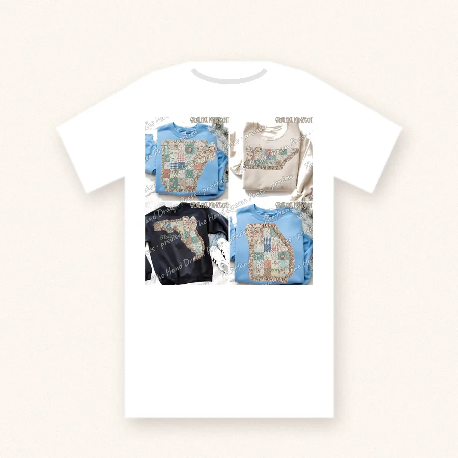 Quilted Ruffle State Patchwork 7 design on a unisex t-shirt