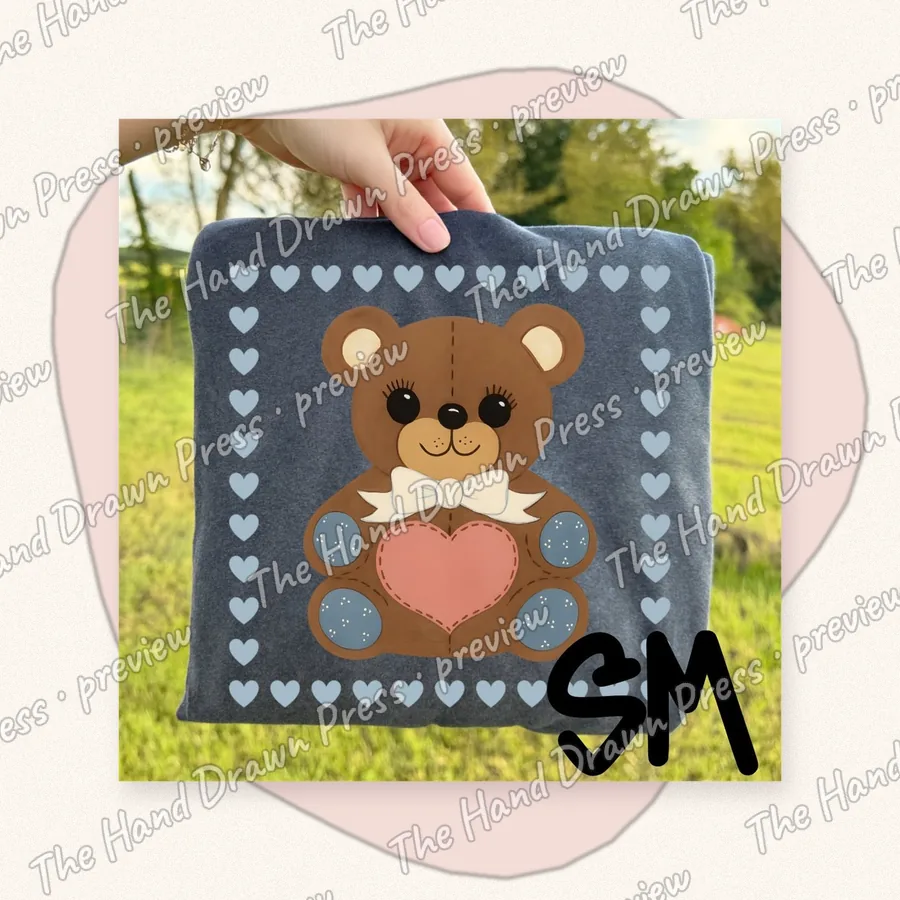 Quilted Teddy Bear Hearts hand drawn PNG design