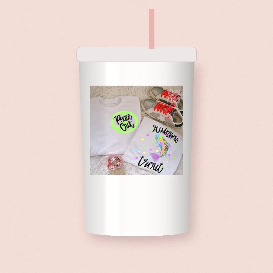 Rainbow Unicorn Roll Out sublimation design on a skinny tumbler