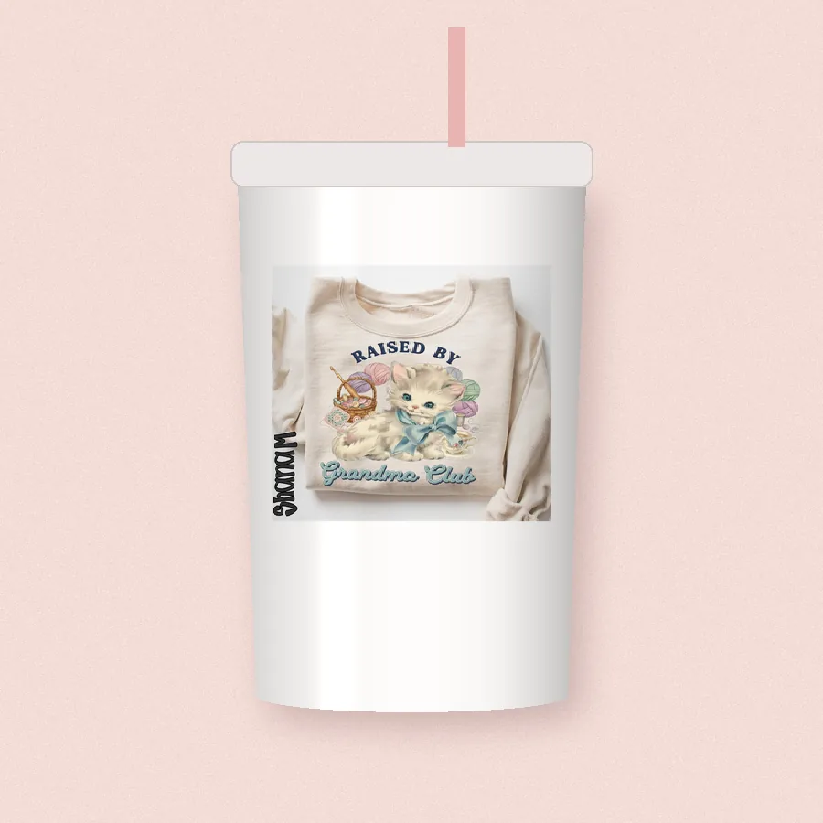 Raised by Grandma Club sublimation design on a skinny tumbler