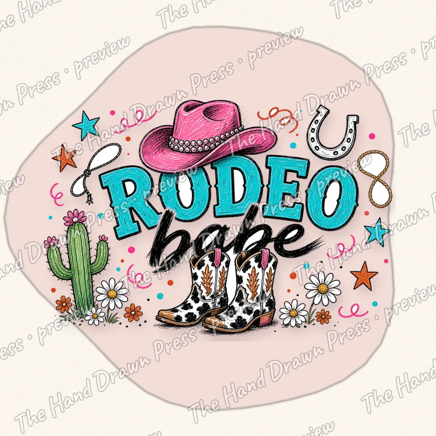 Rodeo Babe Western hand drawn PNG design