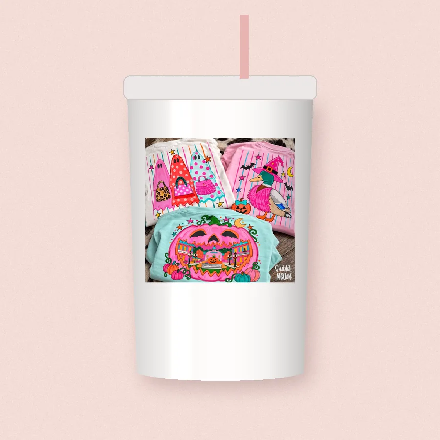 Sassy Spooky Witch Duck sublimation design on a skinny tumbler