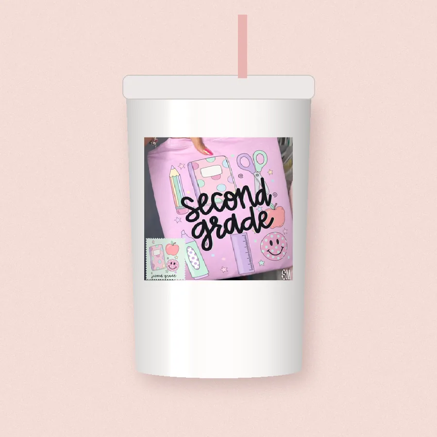 Second Grade Teacher Doodles sublimation design on a skinny tumbler