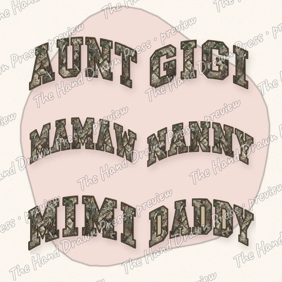 Sherpa Camo Aunt Gigi Nanny hand drawn PNG design