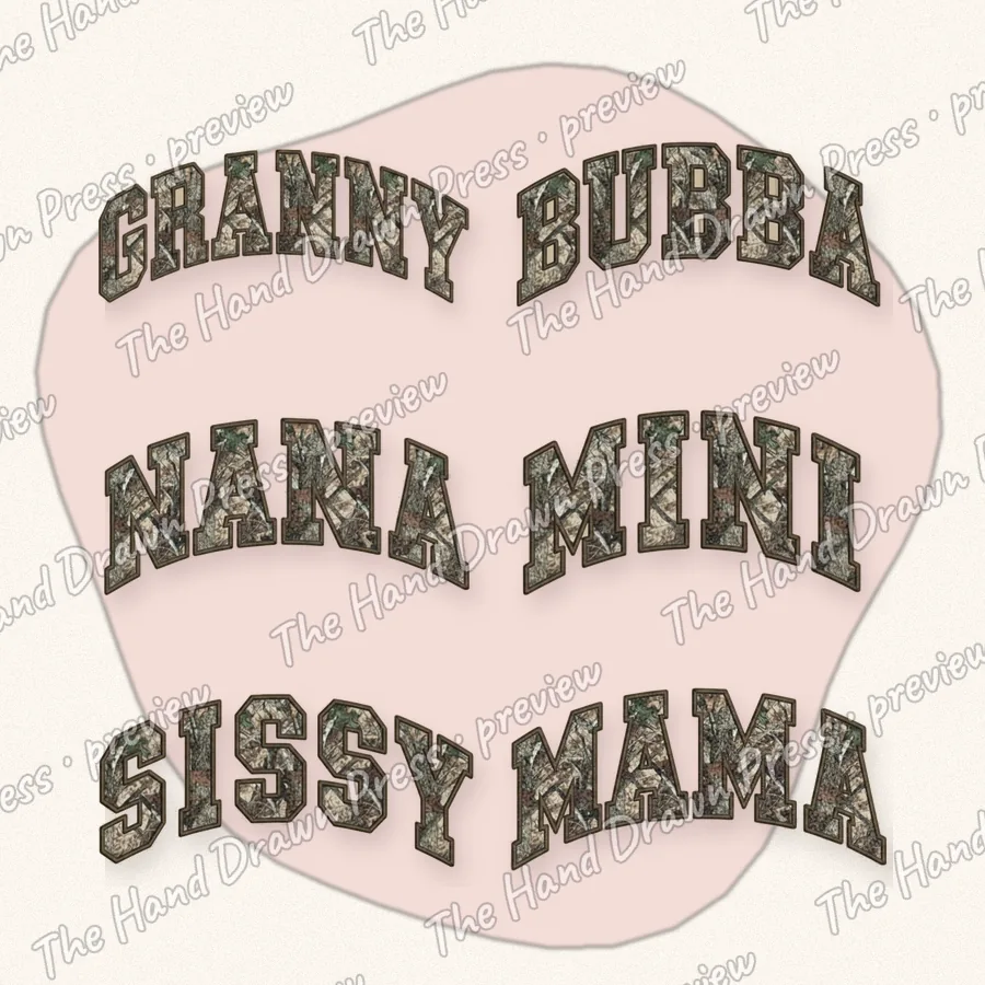 Sherpa Camo Granny Nana Sissy hand drawn PNG design