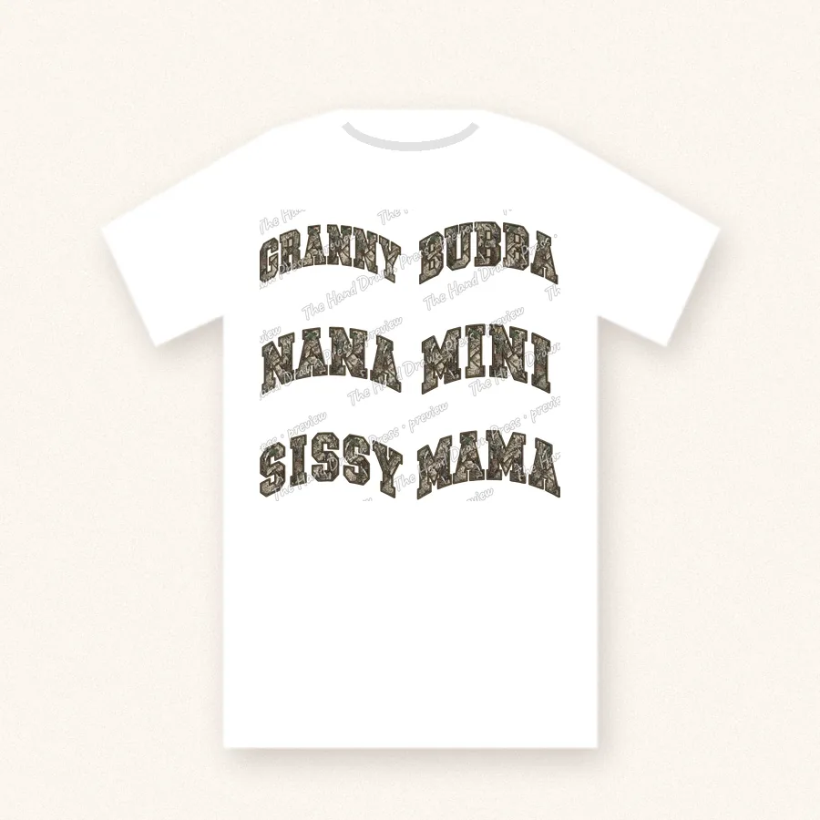 Sherpa Camo Granny Nana Sissy design on a unisex t-shirt