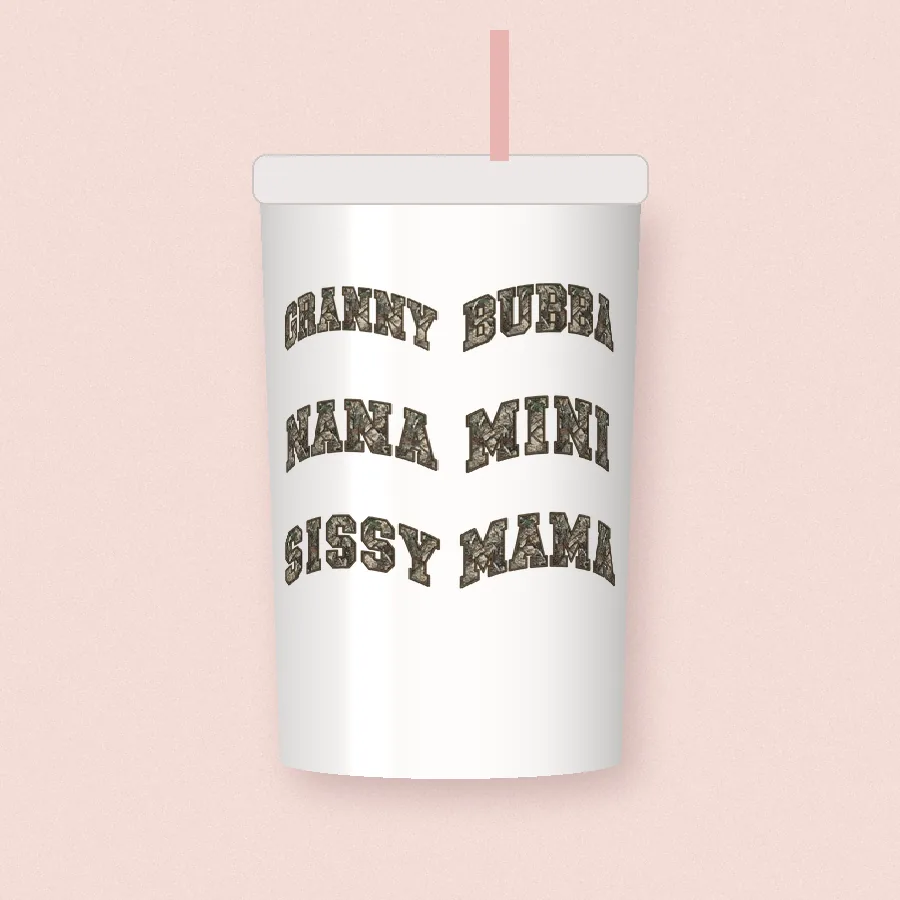 Sherpa Camo Granny Nana Sissy design on a 20 oz tumbler