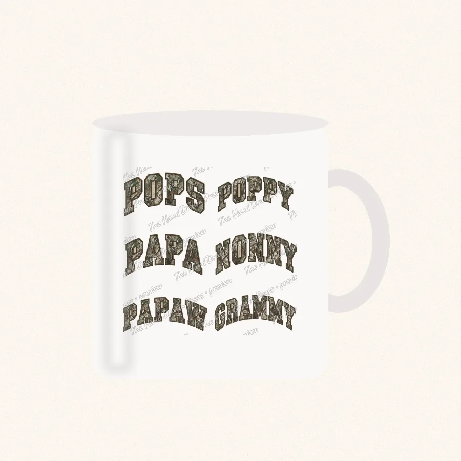 Sherpa Camo Pops Papa Mimi design on a 11 oz mug