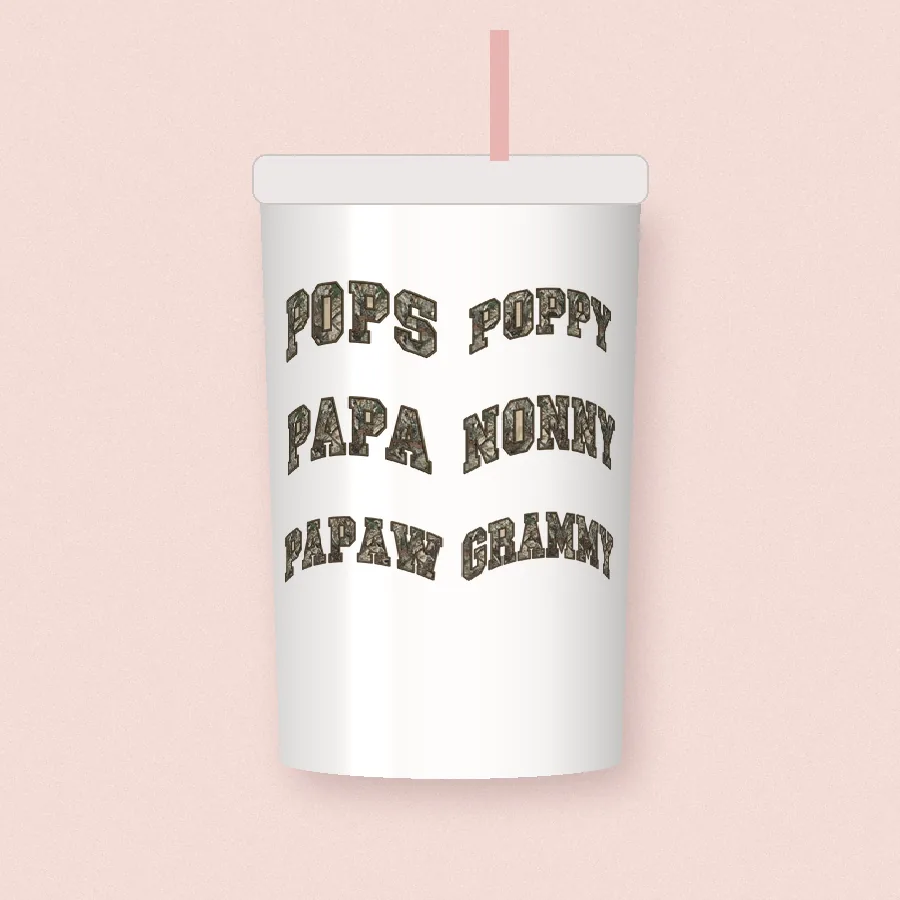 Sherpa Camo Pops Papa Mimi design on a 20 oz tumbler
