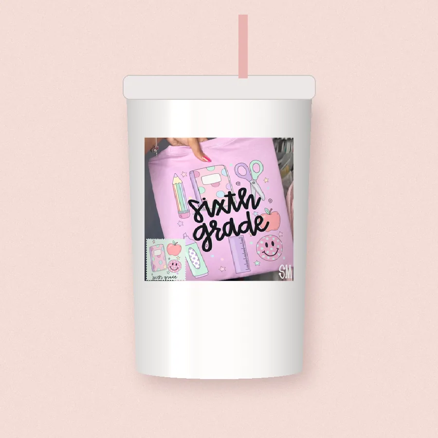 Sixth Grade Teacher Doodles sublimation design on a skinny tumbler
