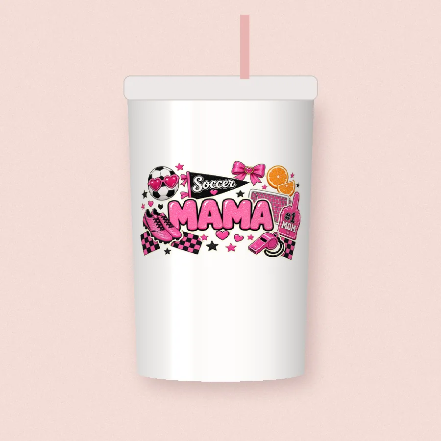 Soccer Mama Collage sublimation design on a skinny tumbler