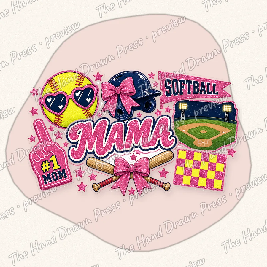 Softball Mama Collage hand drawn PNG design