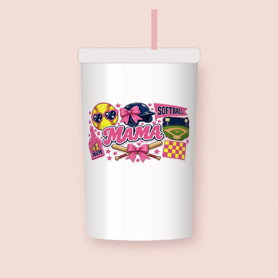 Softball Mama Collage sublimation design on a skinny tumbler