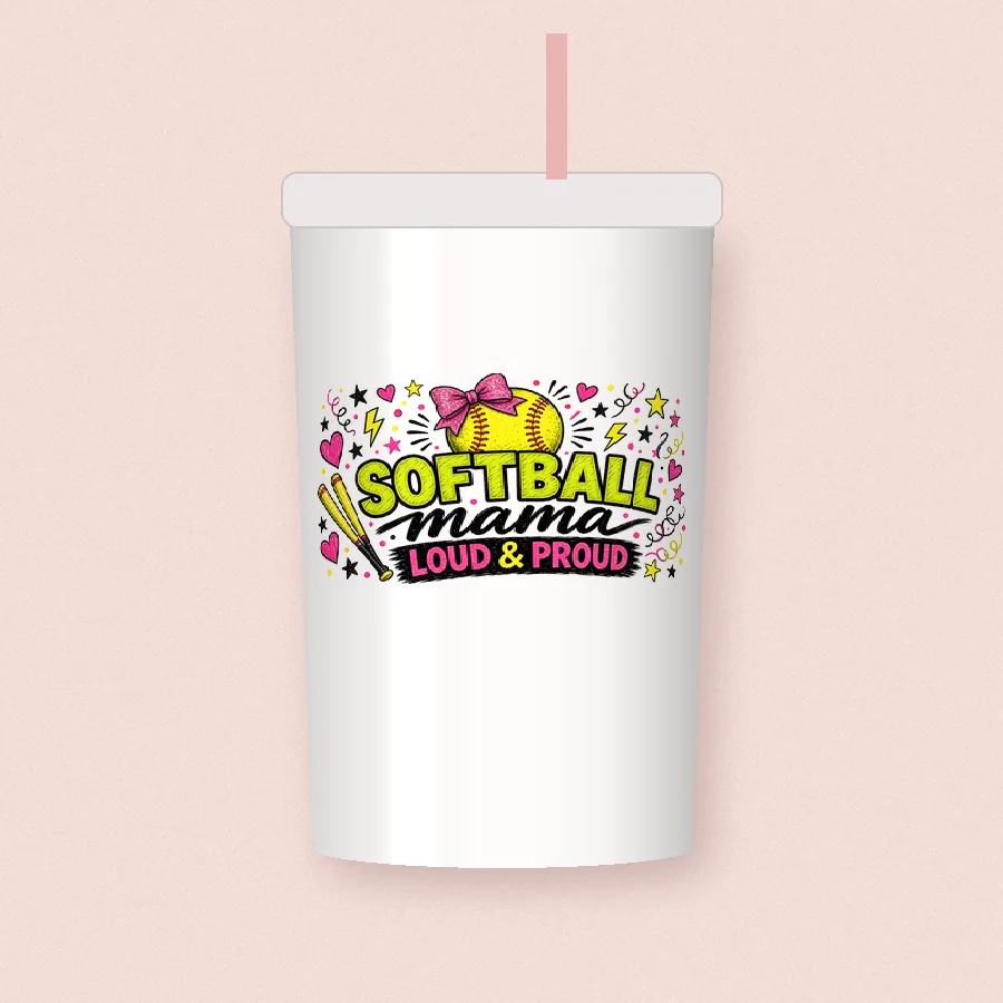 Softball Mama sublimation design on a skinny tumbler