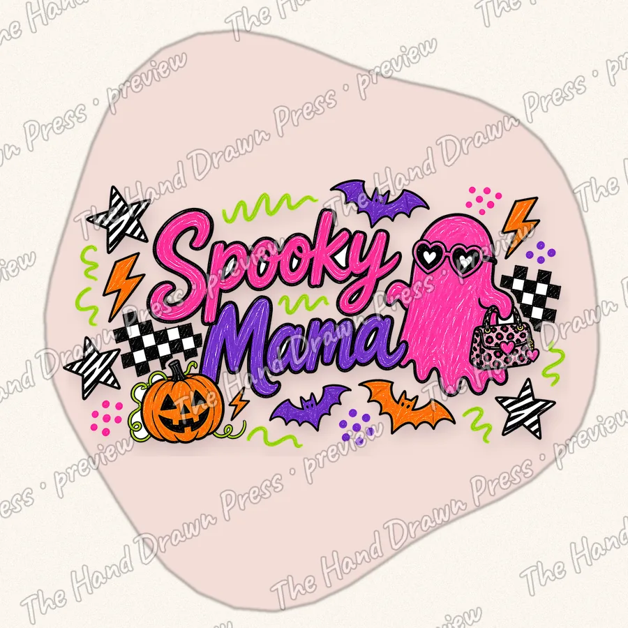 Spooky Mama Neon Doodle