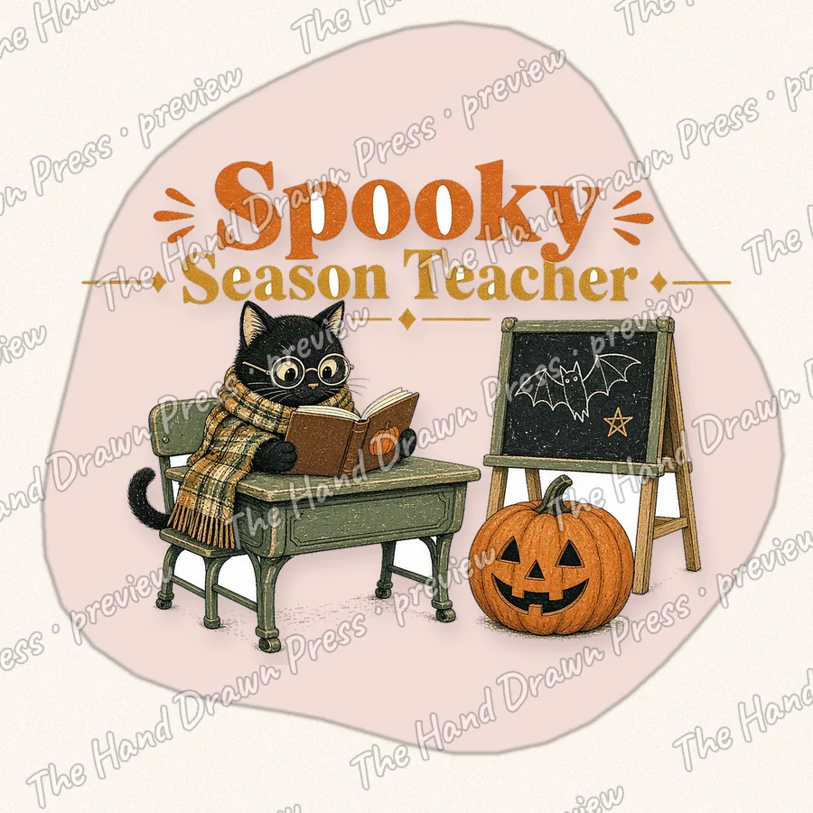 Spooky Season Teacher hand drawn PNG design