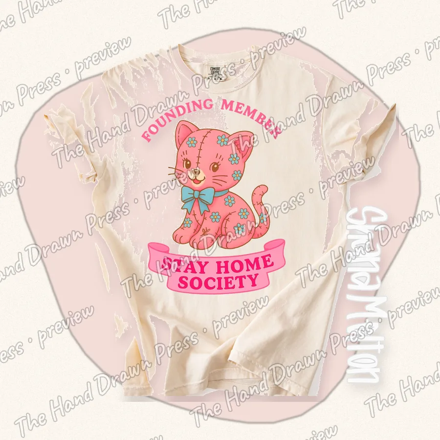 Stay Home Society Kitten hand drawn PNG design