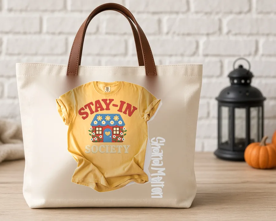 Stay In Society design on a cotton tote bag