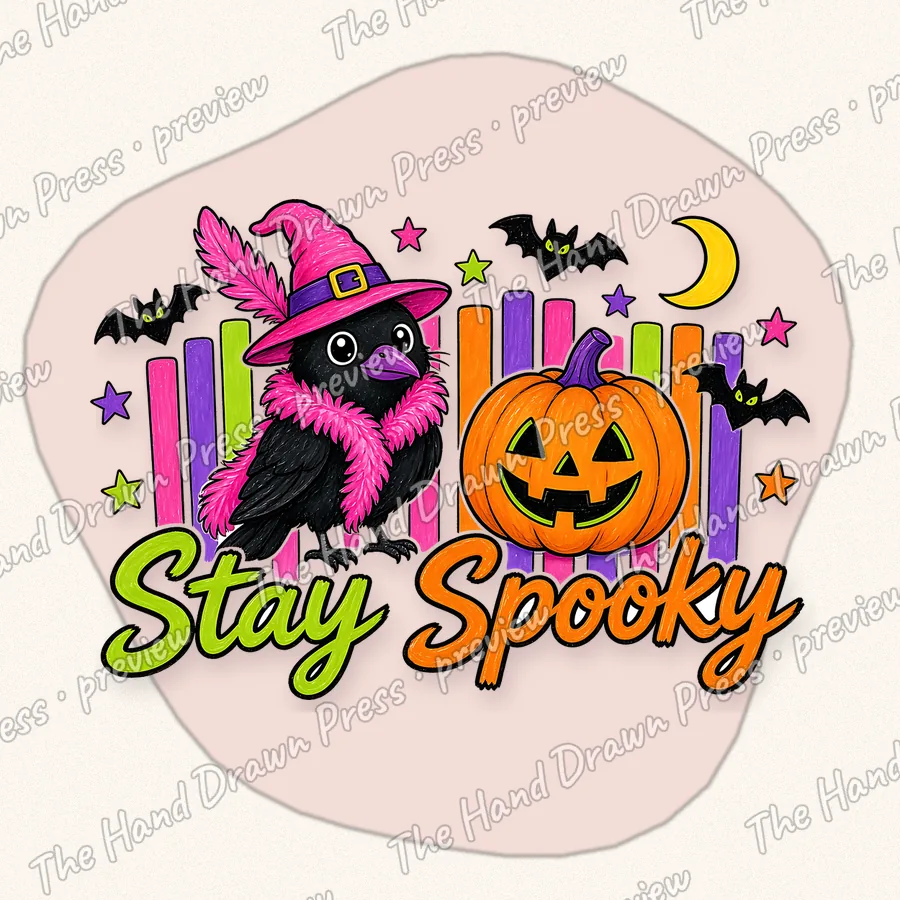Stay Spooky Witchy Crow hand drawn PNG design