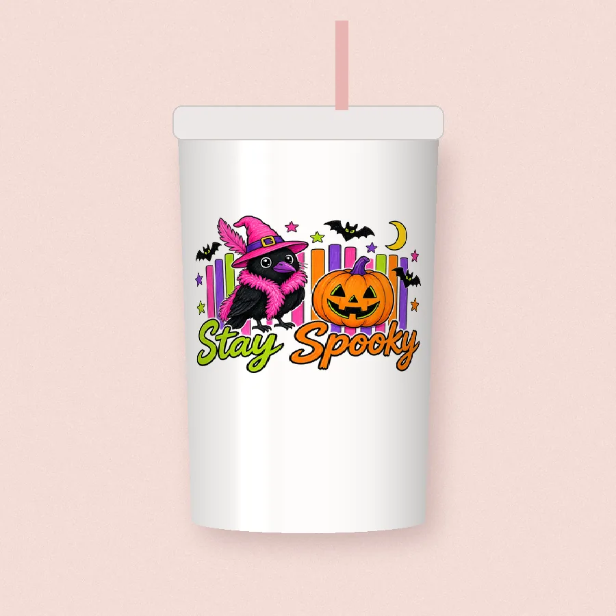 Stay Spooky Witchy Crow sublimation design on a skinny tumbler