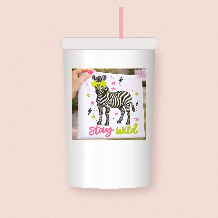 Stay Wild Zebra sublimation design on a skinny tumbler
